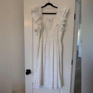 Banana Republic White Ruffle Shoulder Smocked Dress